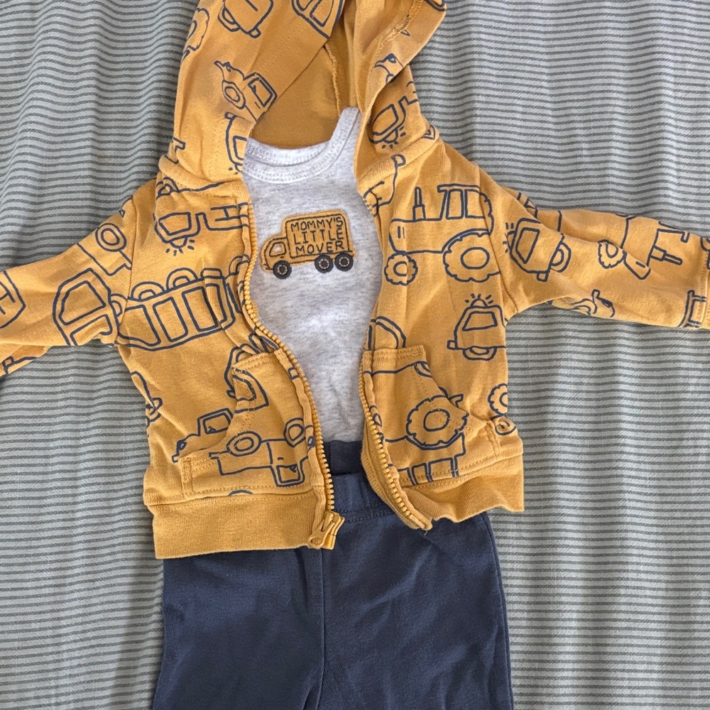 Yellow Truck Hoodie and Blue Pants Set, newborn